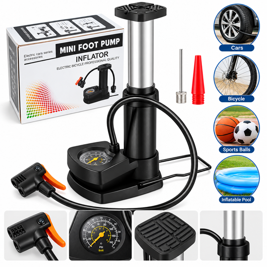 Portable Air Pump With Pressure Meter for Car, Bike, Bicycle, Motorcycle, Football & Inflatable Toys | Foot Pump